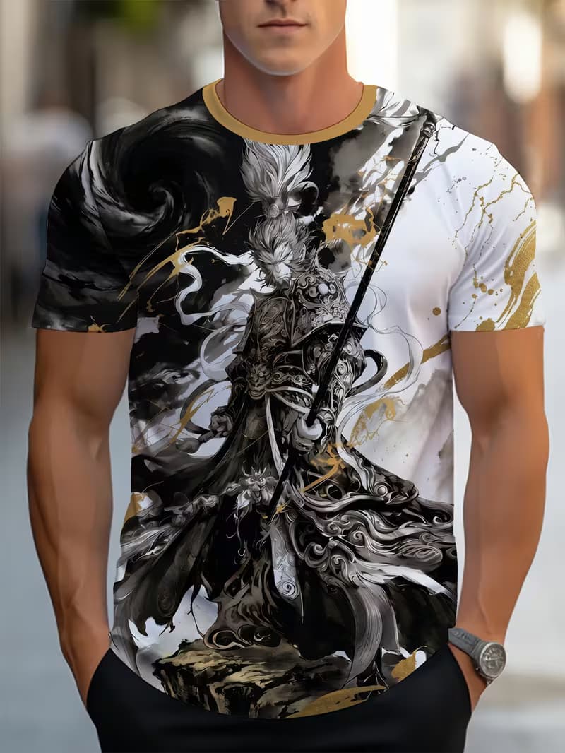 

Men s Retro 3D Graphic Print T-Shirt - Perfect for Daily Wear and Vacation S