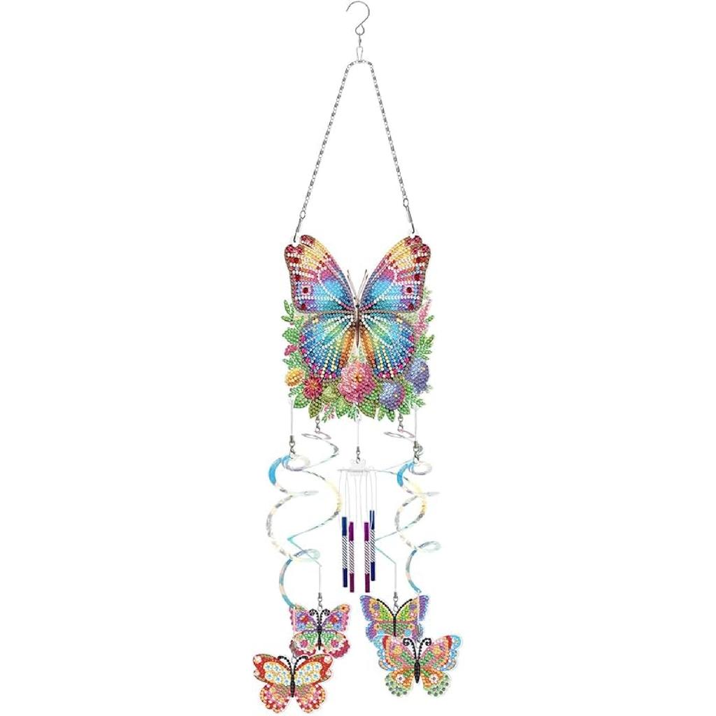 Generic DIY Dotted Diamond Art Painting Wind Chime Kit, Three-Dimensional Sun Catchers Diamonds Dot Paintings Hanging Ornaments, for Spring Garden