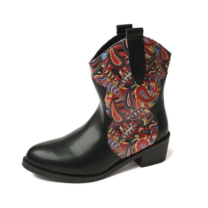 

Мода 2024 Новые осенне-зимние женские короткие ботинки Тренд Пэчворк Змеиный принт Женские ботинки Круглый носок Искусственная кожа Слипоны Ботильоны 35 красный