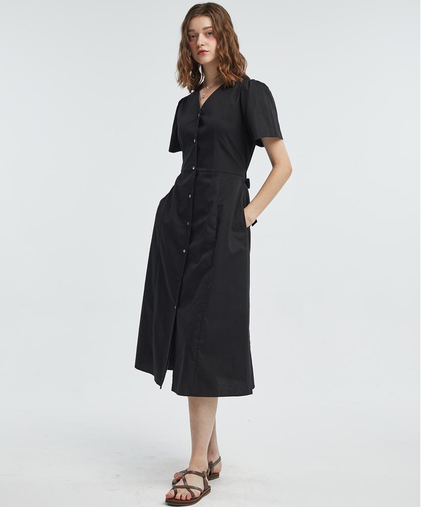 MANAVIS7 V-Neck Shirt Dress [Black]