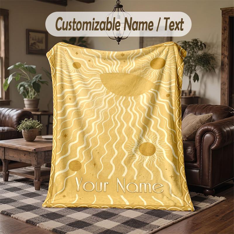Golden Spiral Theme Throw Blanket Custom Name Text Personalized Blanket Soft Cozy Blanket for Home Sofa Bed