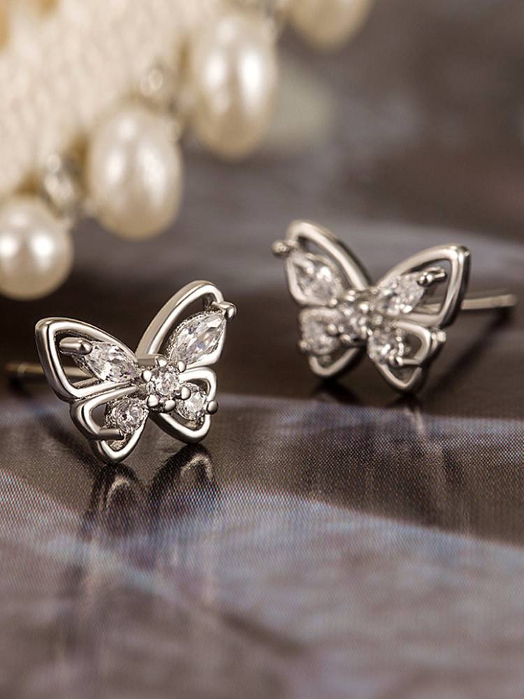 Huitan Delicate Butterfly Stud Earrings for Women Silver Color/Gold Color Accessories with Cubic Zirconia Exquisite  Gift