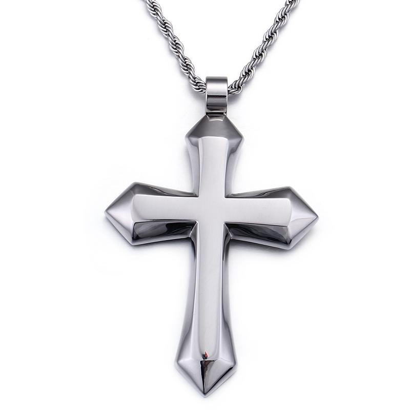 Heavy Big Shiny Golden Cross Pendant Men's Necklace Stainless Steel Punk Trend Jewelry Chunky Metal Cross Charm Gift