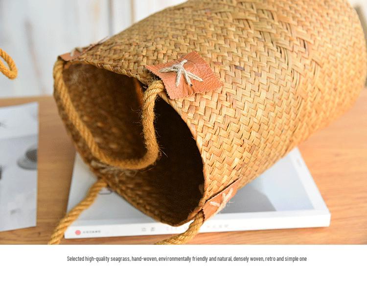 Nordic Seagrass Woven Flower Basket with Handle for Dried Flowers and Ornaments