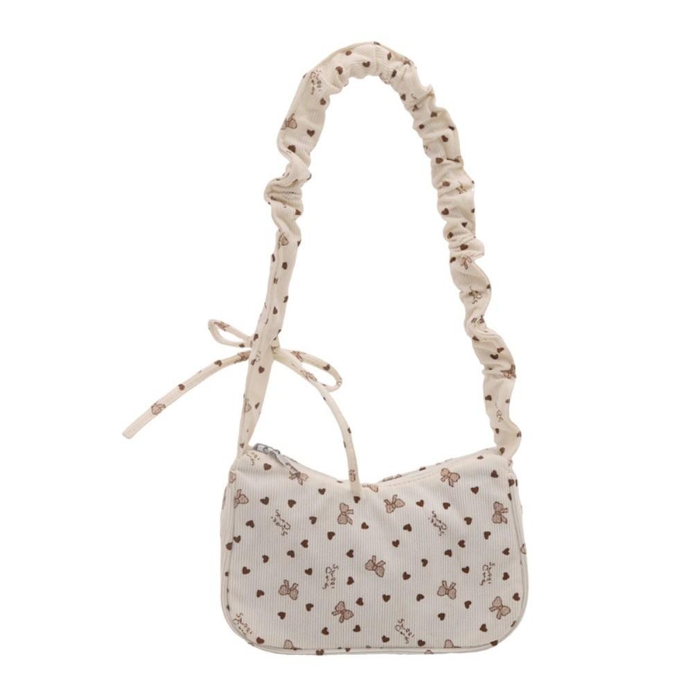 

Bowknot Print Underarm Shoulder Bag Small Size Half Moon Dumpling Bag Casual Outing білий