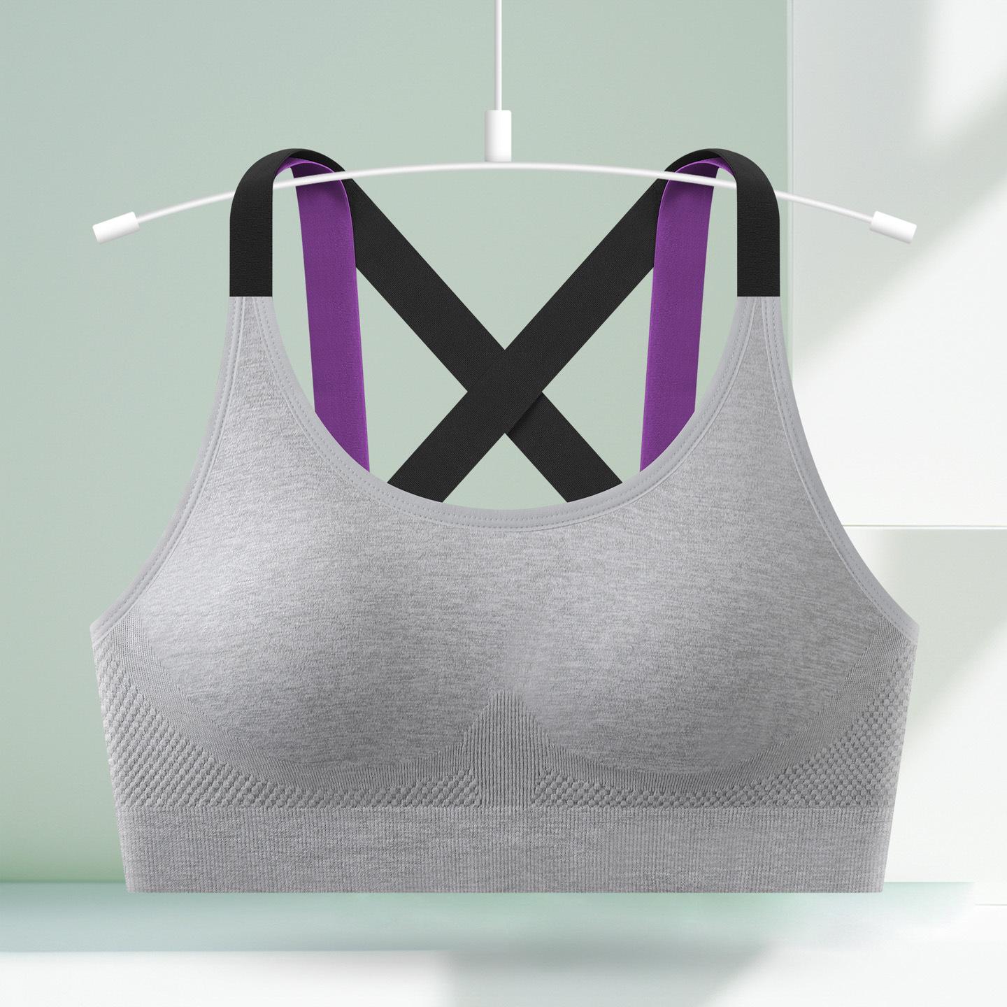 

Women s Color Block Strappy Cross Back Push-Up Sports Bra - Wire-Free & Breathable for Running and Yoga One Size [80-130 jin] сірий колір