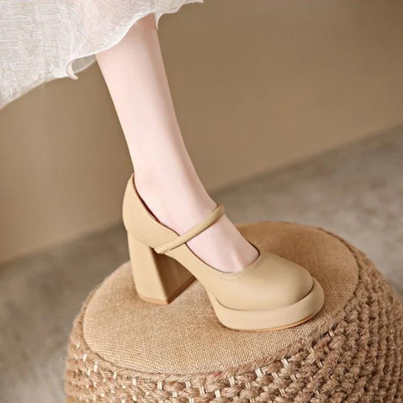 Shoes for Woman  with Medium Heels Gothic Women's Summer Footwear Japanese Style Lolita Pearl Round Toe Mary Jane Platform
