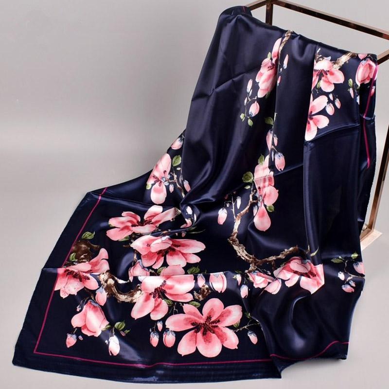 Head Scarf Women Luxury  Square 90*90Cm Silk Foulard Satin Bandana Cheveux Soft Neckerchief Hijab Hair Scarves Ladies