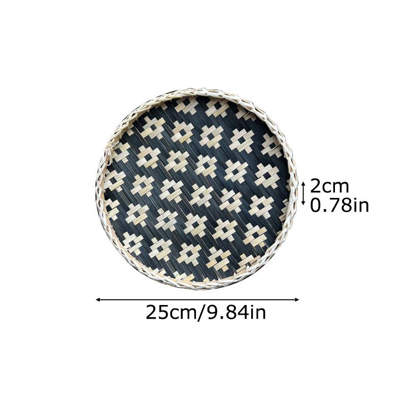 1PC Colorful Multipurpose Storage Basket Traditional Woven Handwoven Bamboo Decorative Flat Artistic 25cm
