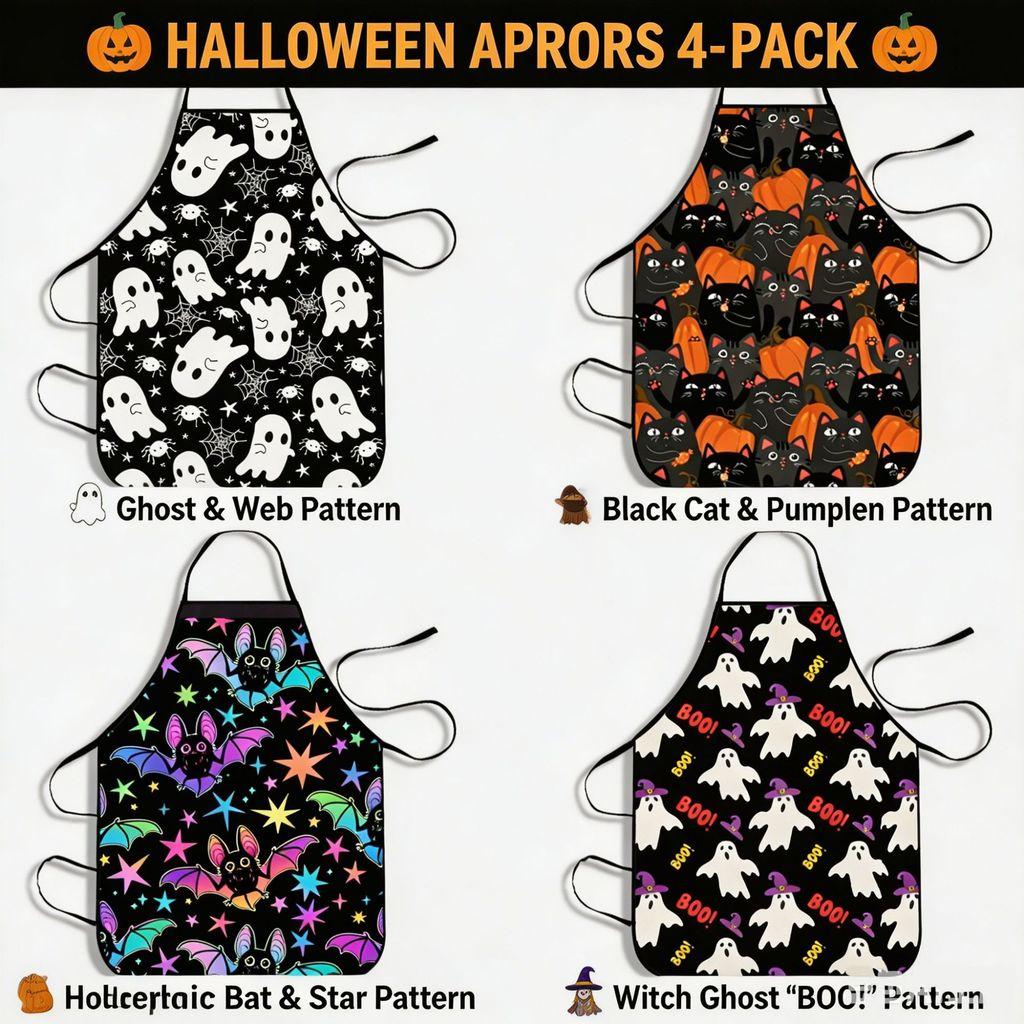 Halloween Ghost Pumpkin Bat Pattern Waterproof Kitchen Apron For Adults And Teens