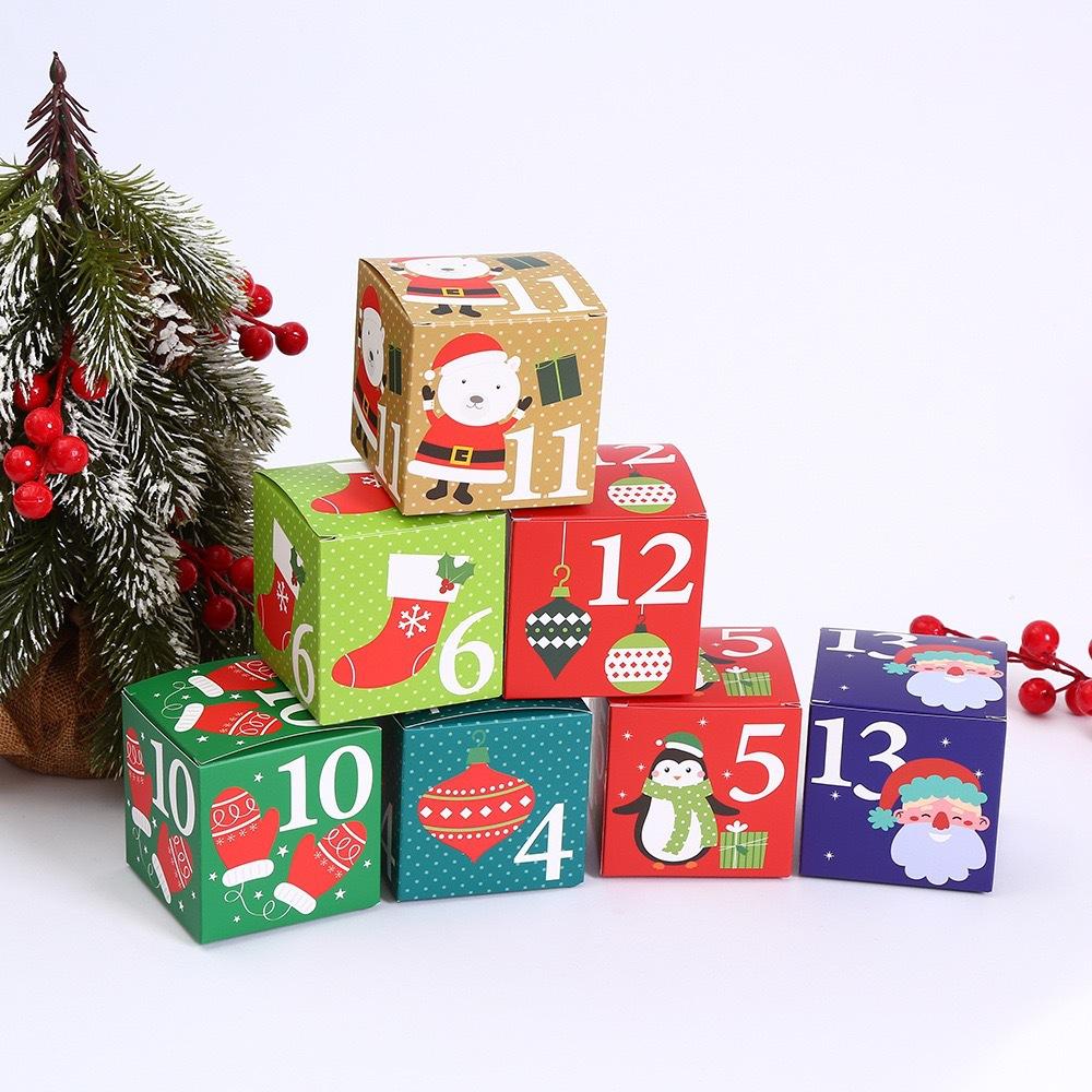 48pcs Christmas Advent Calendar Box Paper Boxes Countdown Gift Wrapping Candy Surprise Packaging for Xmas Treat