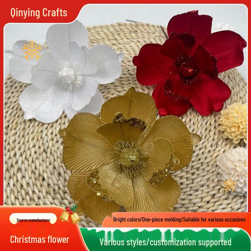 Glittering Gold Sequin Christmas Flower Tree Ornament