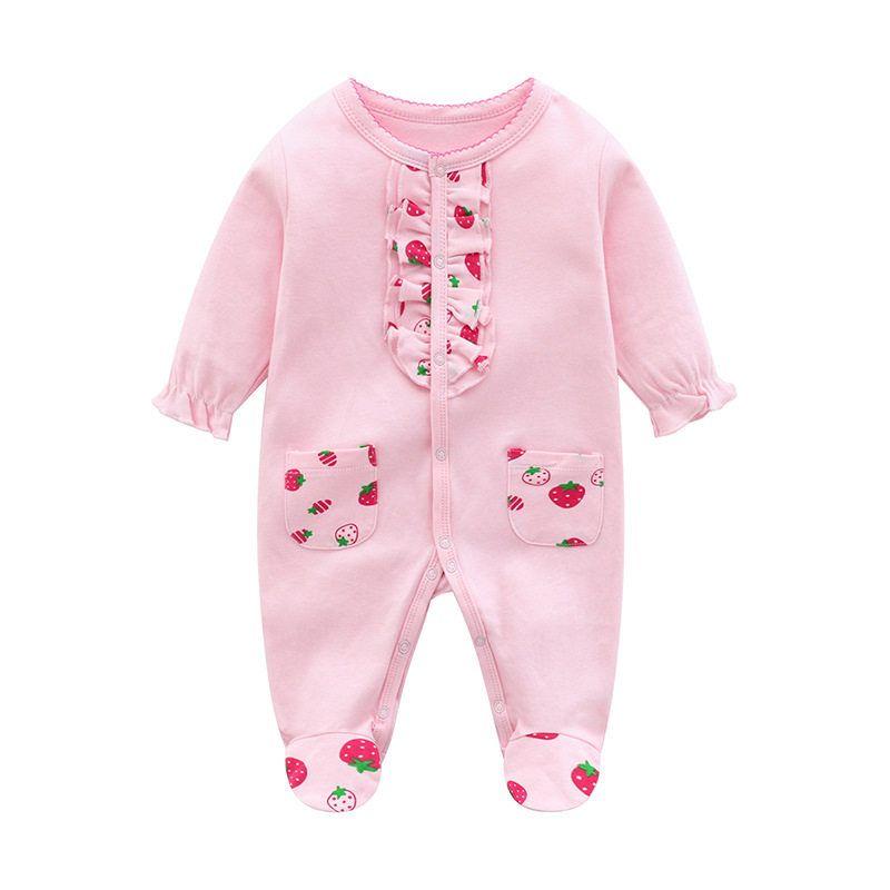 Baby Jumpsuit Spring and Autumn Pure Cotton Long-Sleeved Newborn Baby Jumpsuit with Foot Cover Children's Pajamas Romper with Foot Cover