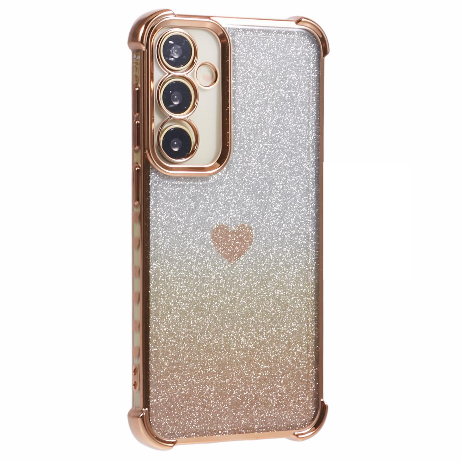 

For Samsung Galaxy A54 5G Phone Case Heart Pattern TPU Glitter Drop-proof Cover Gold