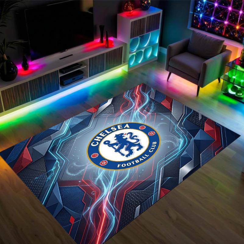 Chelsea FC Design Crystal Velvet Carpet Cozy Non?Slip Printed Rug For Bedroom Living Room Entrance