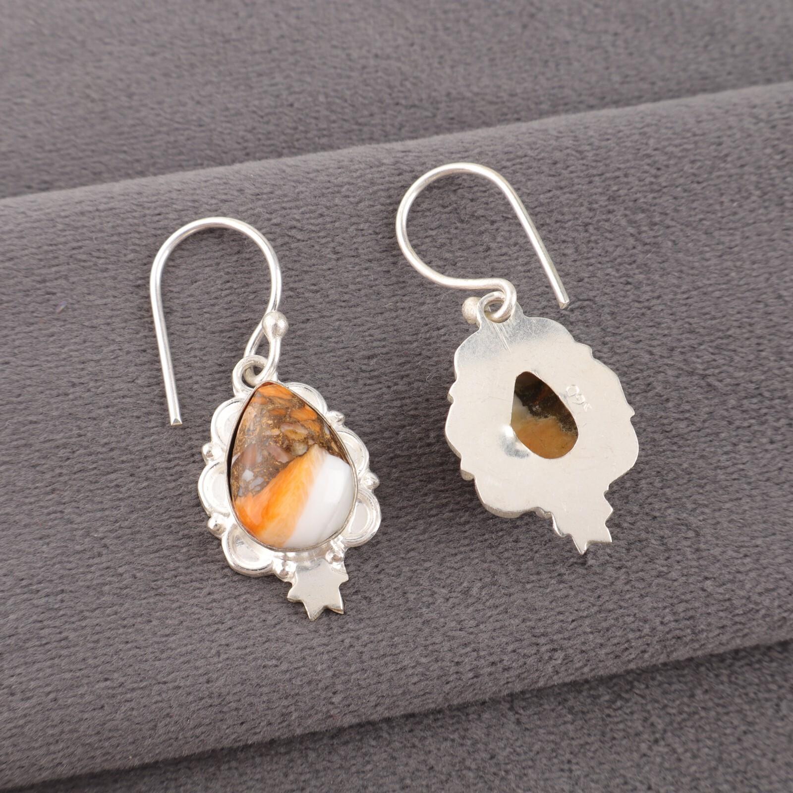 

Orange Copper Turquoise Gemstone 925 Sterling Silver Handmade Earrings Jewelry EE-163-39