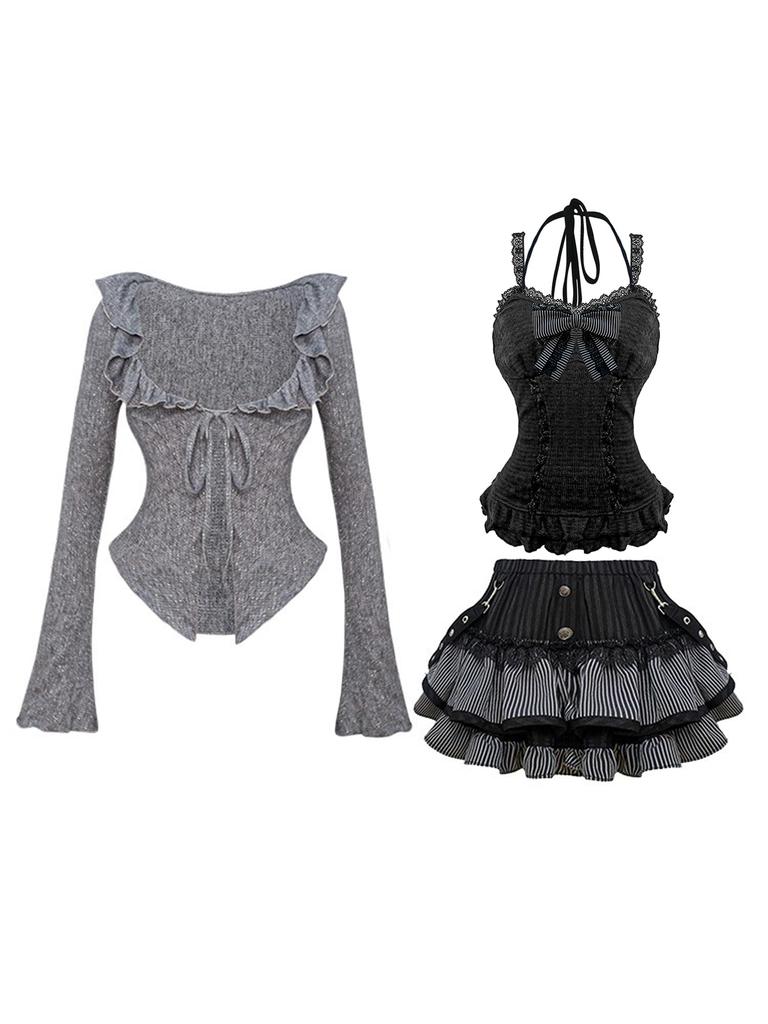 Jundakara Dress Long and Mini Skirt with Tiered This Lace and Ruffle Dress is a Sickly and Sexy Korean Fashion Perfect for and Size Women's 4-Piece