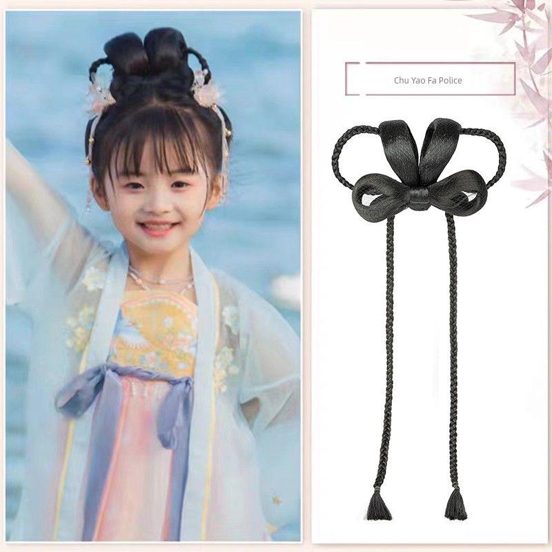 Ancient Costume Wig Kids Cute Bows Hair Bag Ancient Style Han Chinese Clothing Cute Bun Combination Style Girls Performance Bun