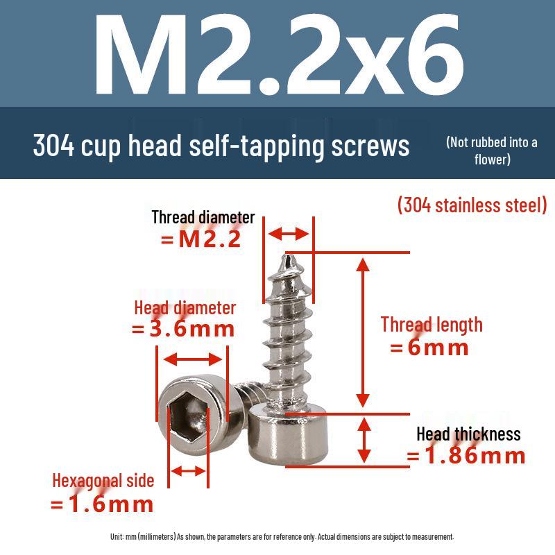 304 Pan Head Self-Tapping Coarse Thread Screw M1.7-M6 with Hex Socket