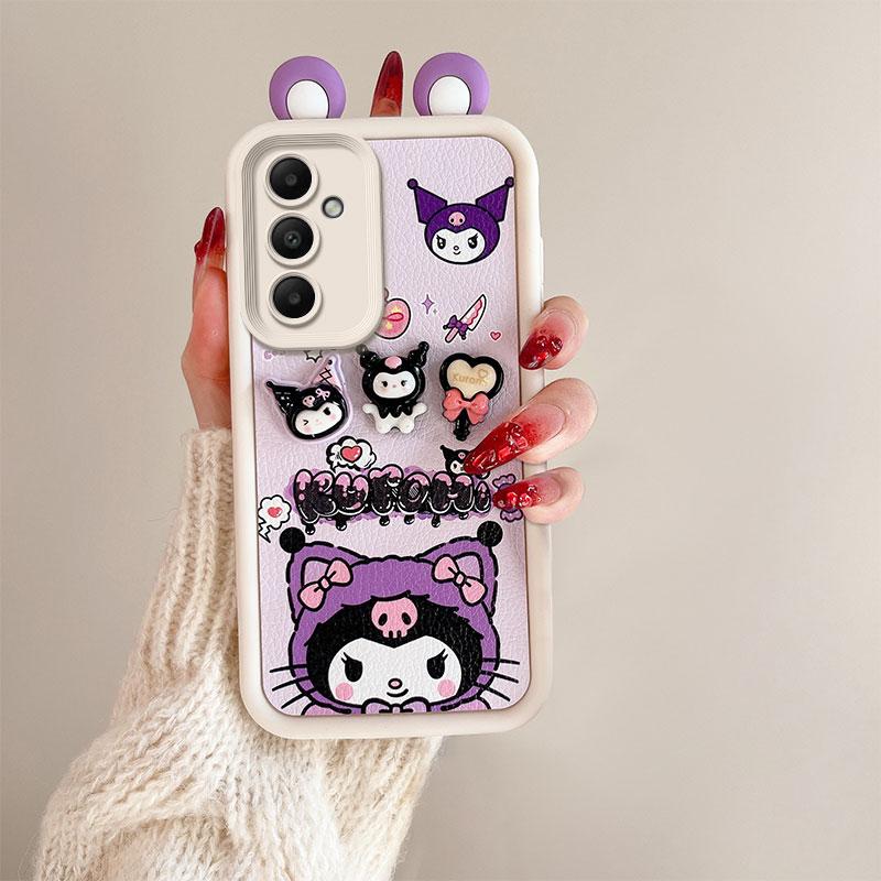 KEYSION Cute Ear 3D Cartoon Case for Samsung S23 FE 5G with Bracelet Soft Silicone Shockproof Phone Back Cover for Galaxy S23 FE