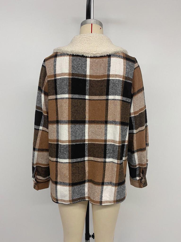 Versatile Retro Plaid Cardigan: Warm Brushed Lapel Jacket for Autumn & Winter