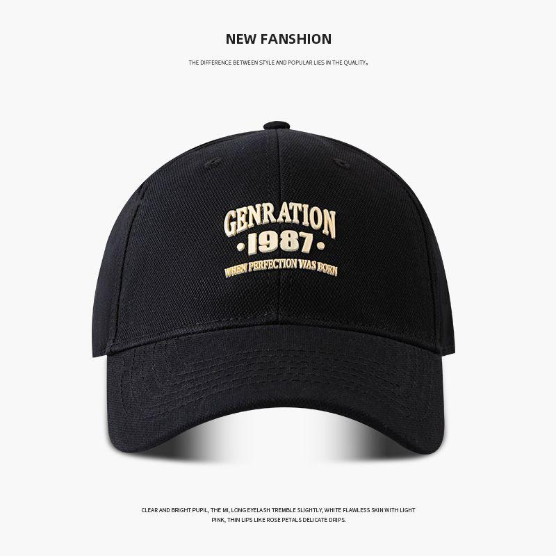 

Big Head Circumference 1987 Letter Baseball Cap Men s Deep Top Wide Brim Cover Face Look Small Spring and Summer Black Fashion Peaked Cap Big Head 1987-Black Adjustable (55-62cm)