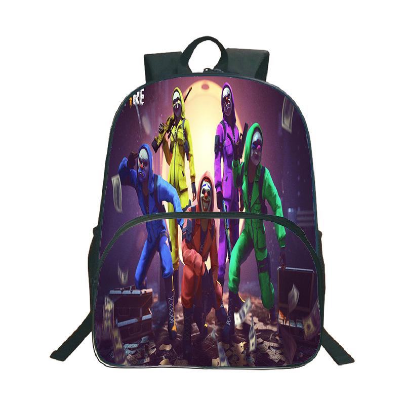 Shooter-Spiel Free Fire 3D-Druck Rucksack Junge Mädchen Lässige Schultasche Schüler Wasserdichter Rucksack Cartoon-Muster Rucksäcke