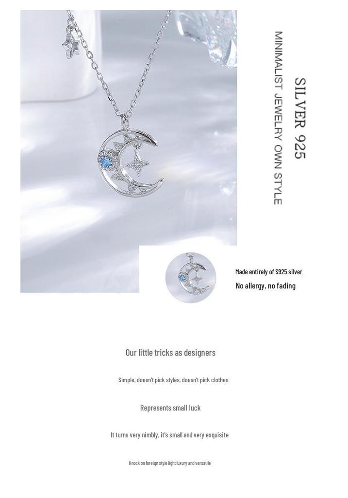 Exquisite Zircon Moon Necklace: s925 Sterling Silver & Diamond-Inlaid Design for Women's Luxury Fashion