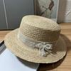 Summer seaside vacation straw hat French raffia floral streamer large brim shading flat top top hat idyllic