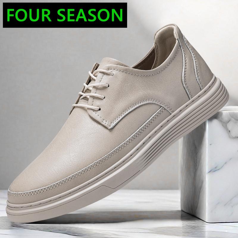4.5cm Men's Height Increase Leather Loafers Lift Leather Breathable Comfortable Elevator Casual Shoes Hollow Out & All-Season
