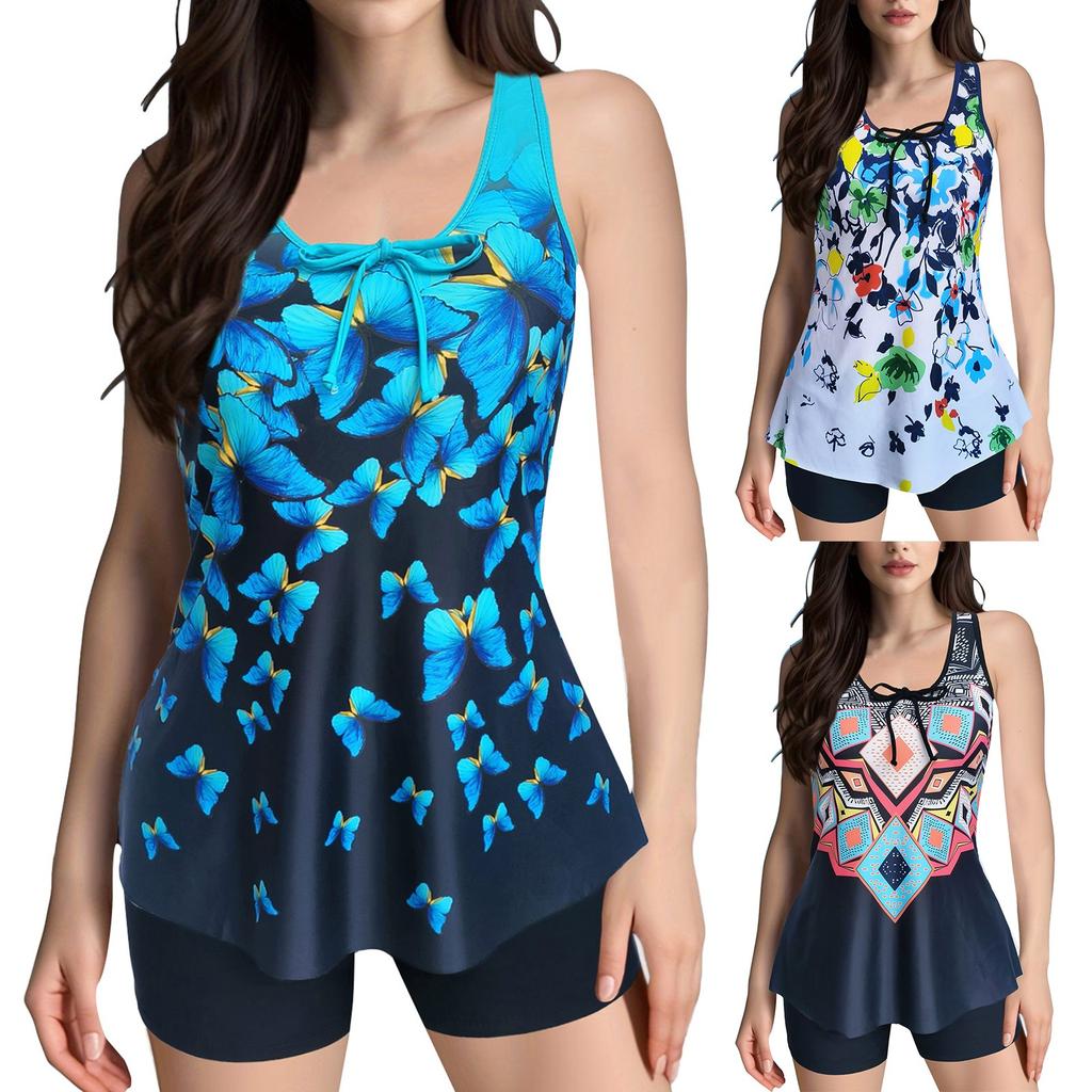 Ladies' Sexy Swimsuit With Suspender And Printed Two-piece Swimsuit Set