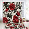 Pink Floral Rose Waterproof Shower Curtain Sets Toilet Seat Cover Non-Slip Bath Mat Rug Carpet Bathroom Decor Polyester Fabric