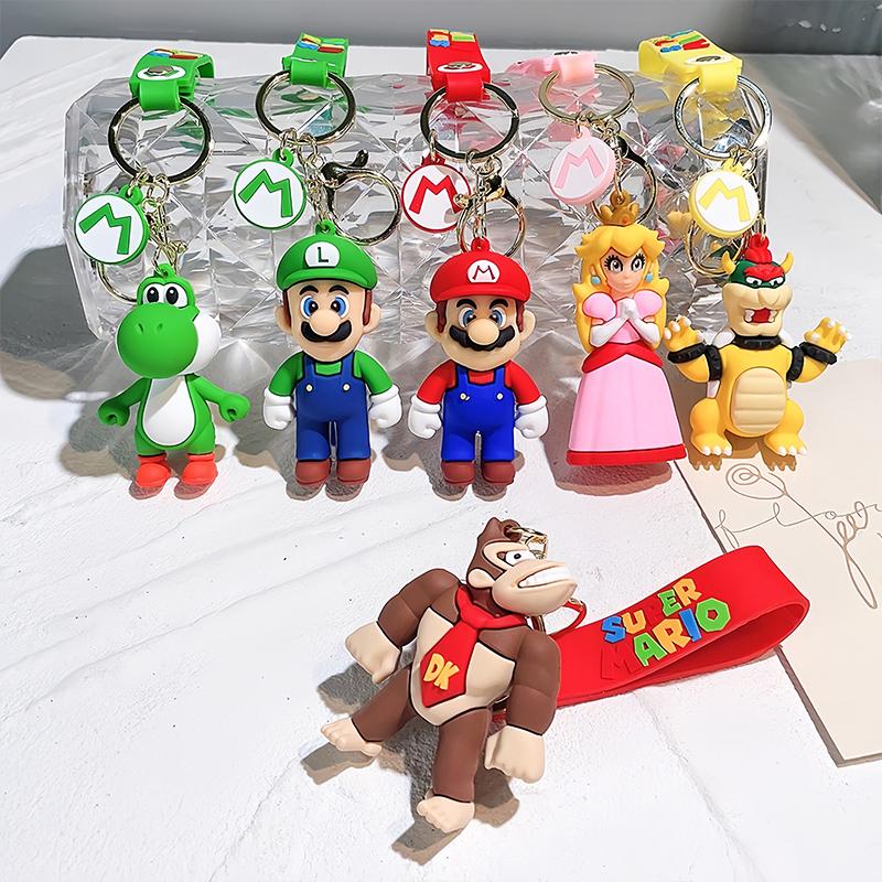 Anime Super Mario Bros Keychain Pendant Cartoon Mario Luigi Princess Peach Key Chain Backpack Bag Car Keyring Prop Gift