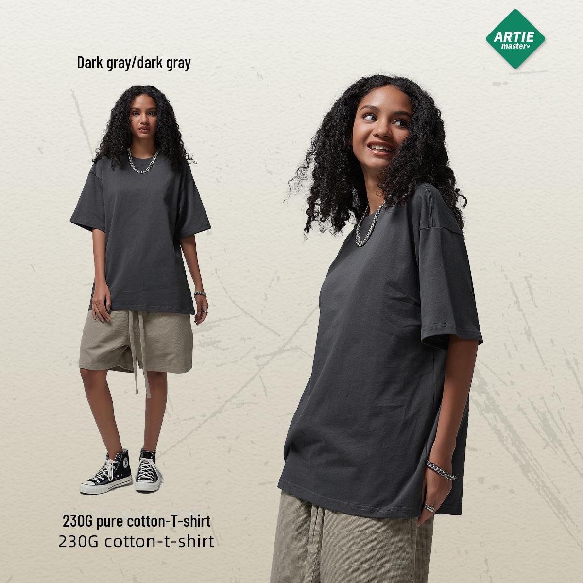 

ARTIE Мужская футболка свободного кроя из двойной пряжи 230 г чистого хлопка однотонного цвета с коротким рукавом и заниженной линией плеч S