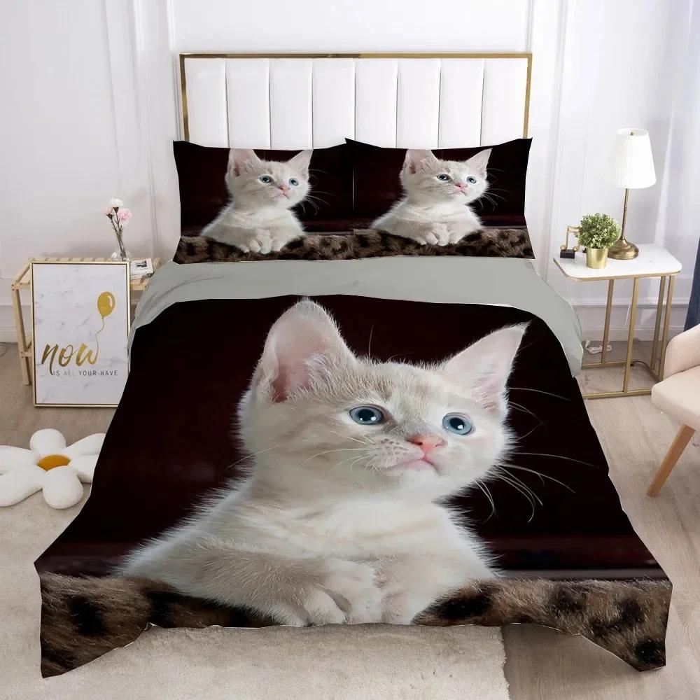 Cat Lovely Animal Kitten Comfortable Duvet Quilt Cover Pillowcase Bedding Set Children Bedroom Decoration Home Textile