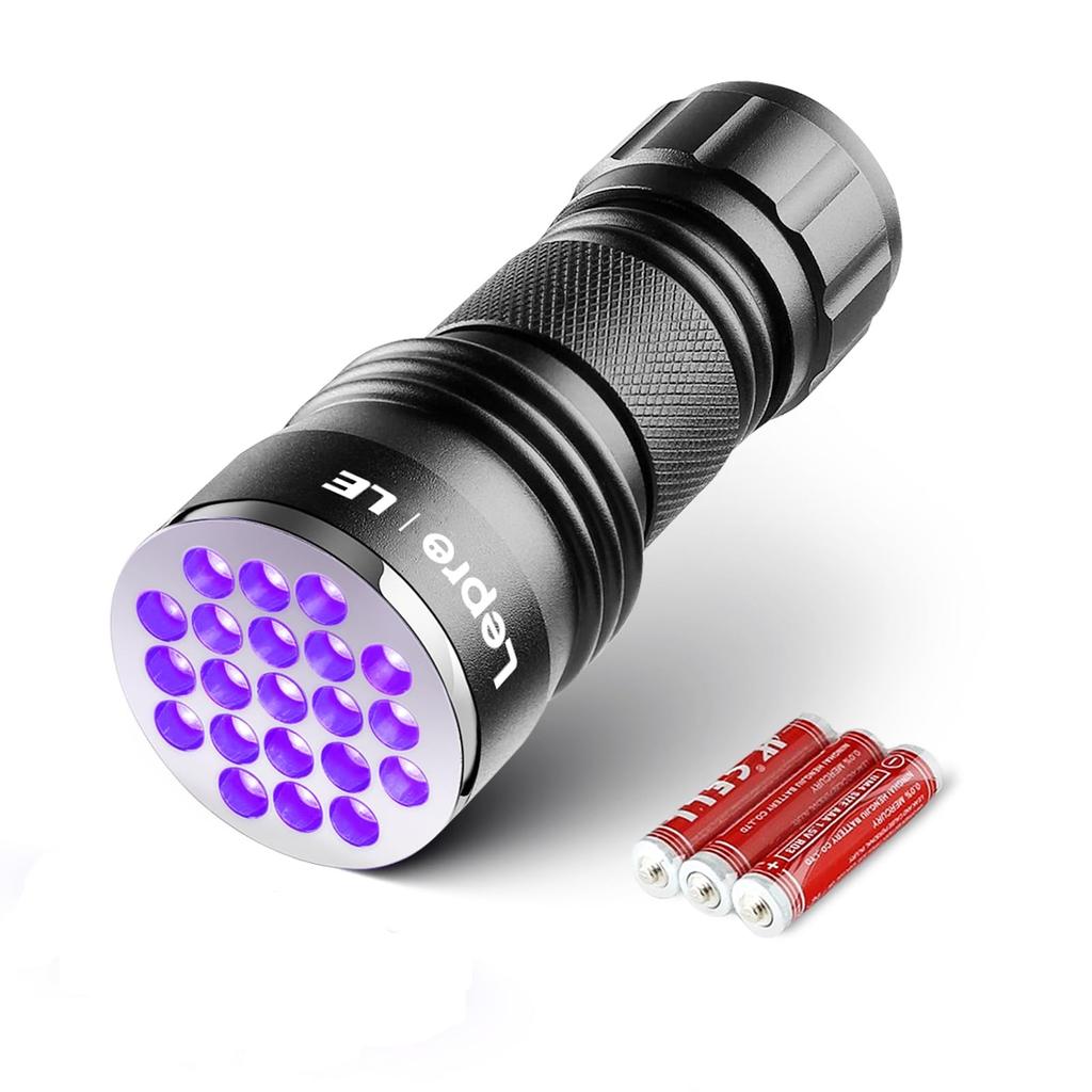 Lepro Black Light, UV Light, UV Light for Fishing and Resin Curing, 21 LED UV Flashlight, Blue Light, Aluminum Alloy Material, AAA Battery Included,