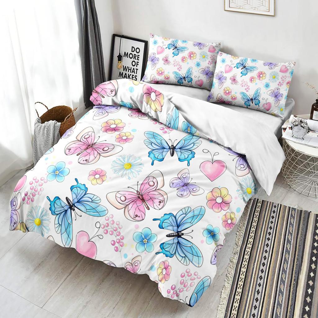 Cartoon Butterfly Down Comforter Set Bedding Set 3-piece Duvet Cover Set