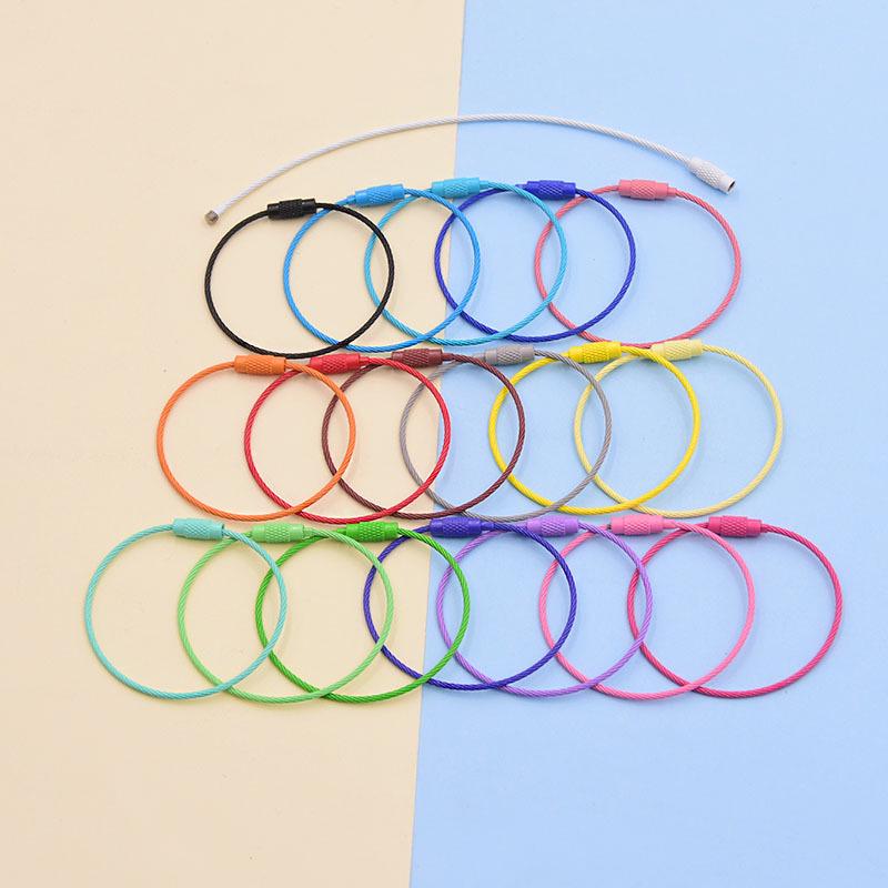 Colorful Iron Steel Wire Keychain with Rotating Screw and Button - DIY Jewelry Pendant Accessories.
