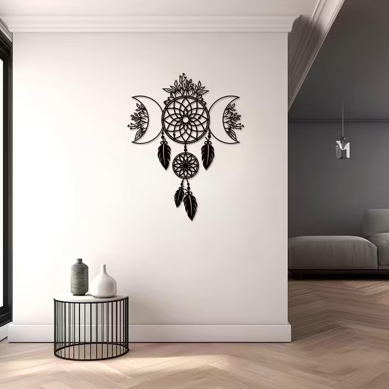 

Metal Wall Art Dreamcatcher with Moon Phases Decorative Hanging Sculpture for Modern Minimalist Home and Office Wall Decoration one size чёрный