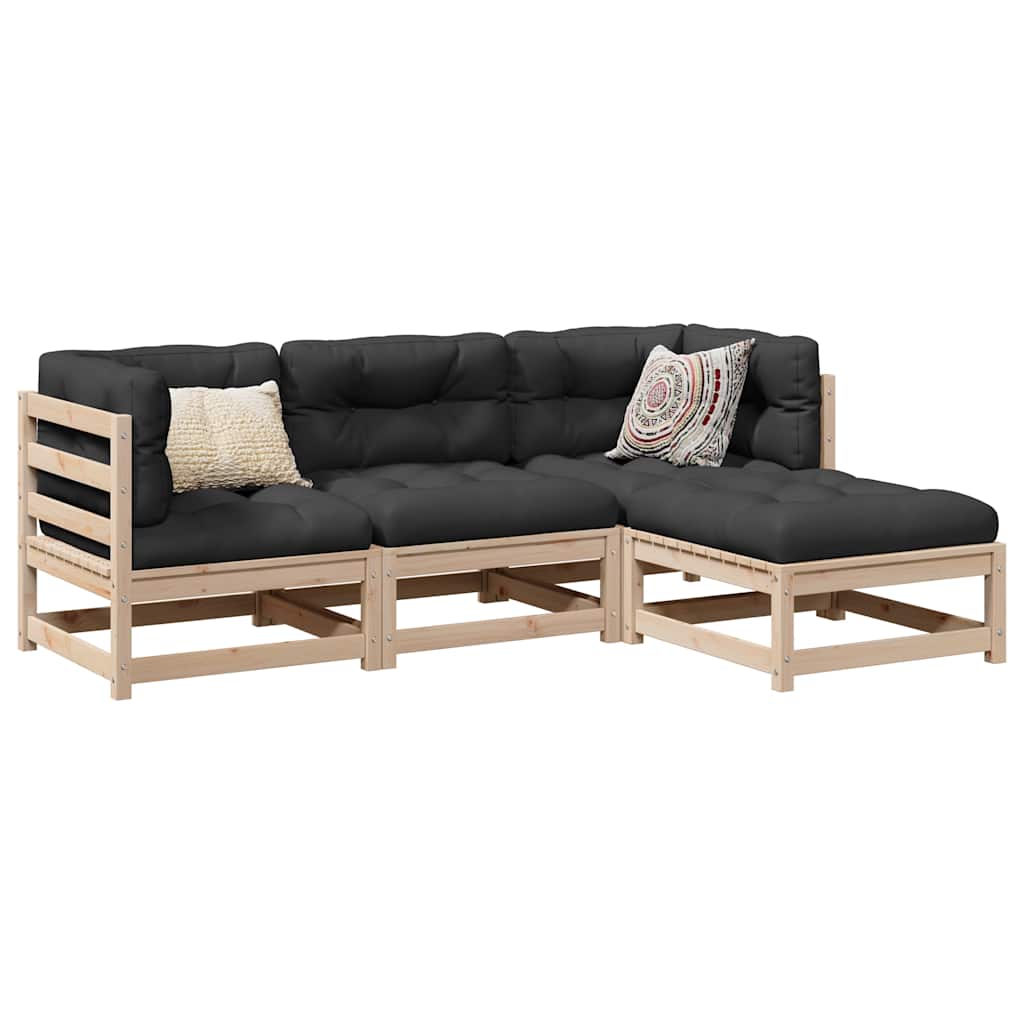4 Piece Garden Sofa Set Solid Pine Wood