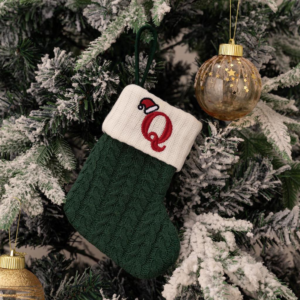 Haobei Green Knitted Christmas Stocking with Embroidered Lettering – Woolen Gift Bag Décor