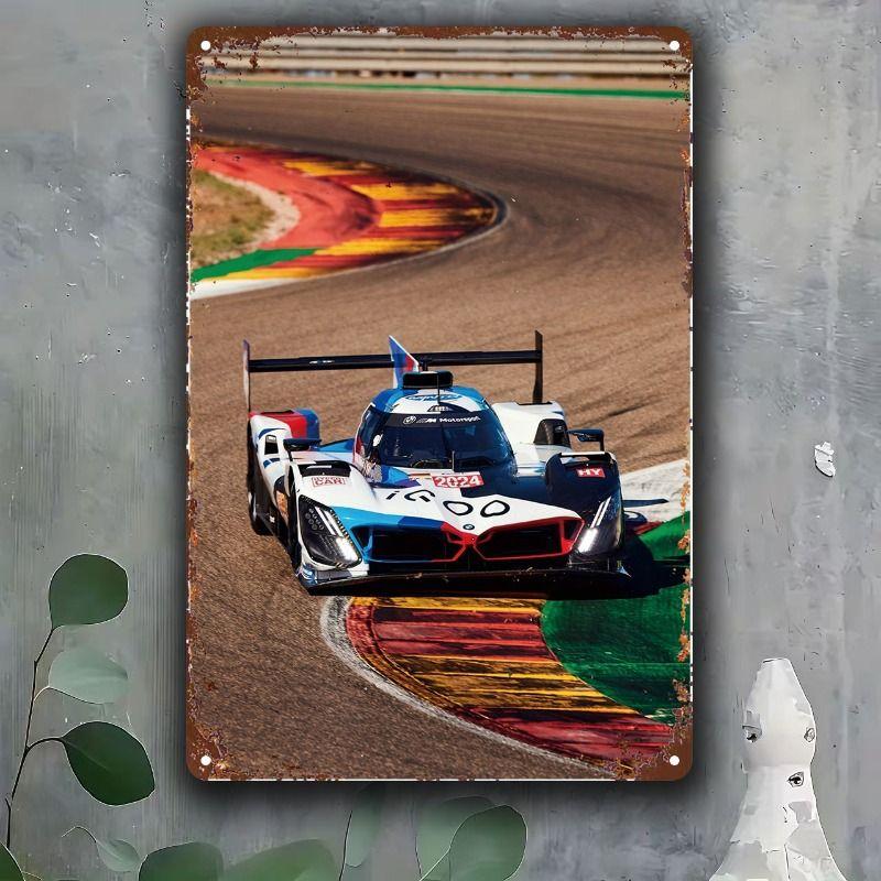 Racing Car Retro Style Metal Decorative Painting for Garage Room Decor