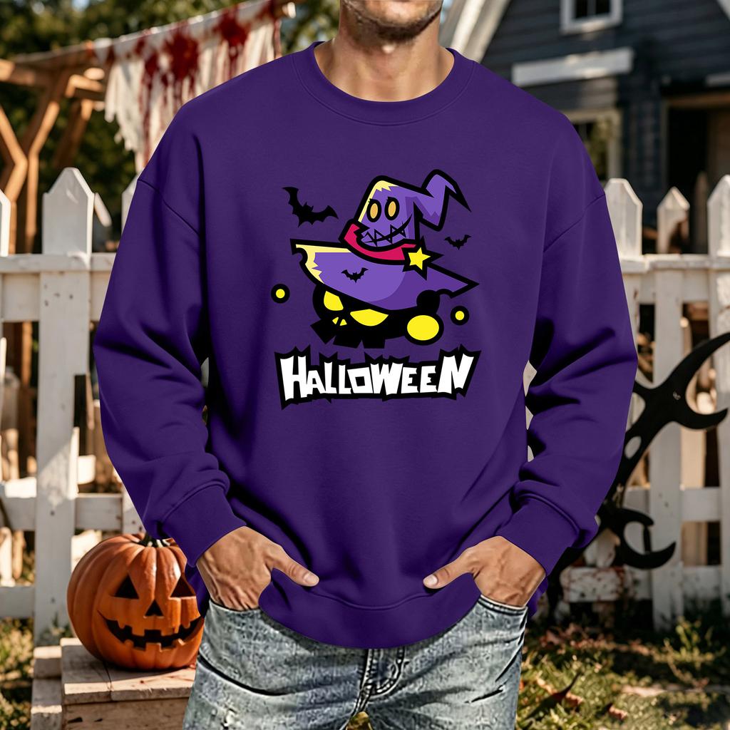 Men's Halloween Printed Long Sleeve T-Shirt Crewneck Casual Sports Top Unisex for Couples
