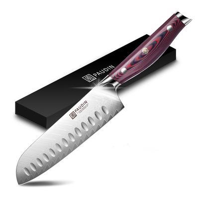 PAUDIN Santoku Damascus VG10 Stainless Suitable for and Perfect for Home Use and Gifts Knife, 180mm, Steel, All-Purpose, Sharp, Double-Edged,