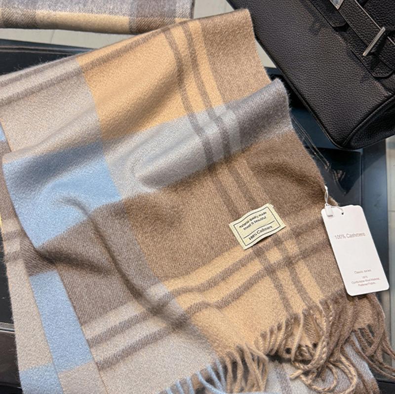 100% Pure Cashmere Scarf Female Winter Warm Cashmere Shawl Checkerboard Grain Design Couple Accessory Premium Windproof Scarf