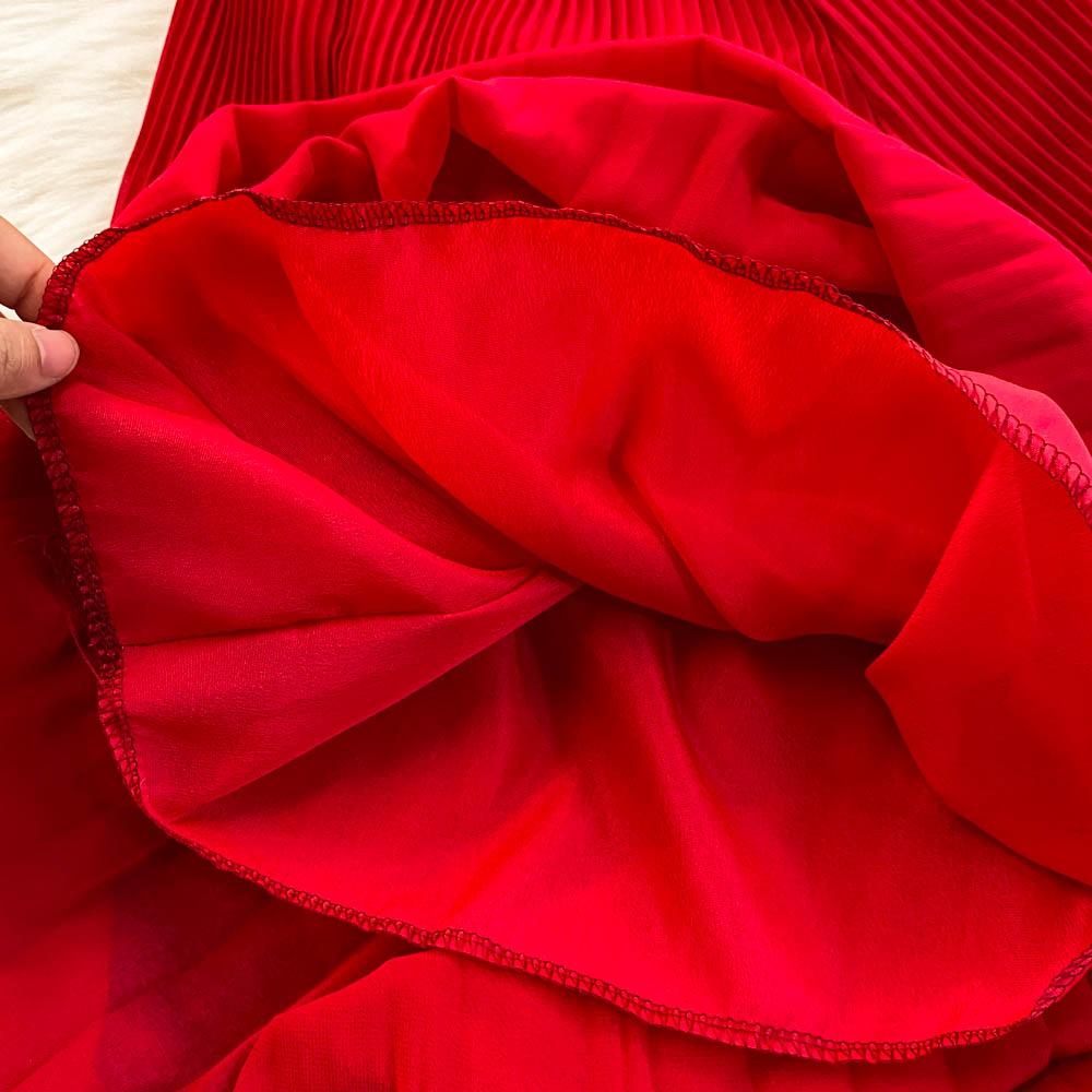 Spring Summer Women Pleated Two Piece Set Elegant V-Neck Draped Chiffon Blouse + High Waist Wide Leg Pants 2Pcs Suit Female New