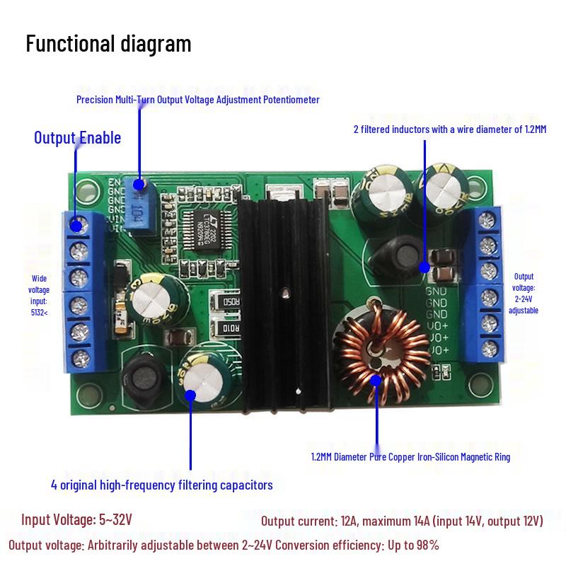 DCDC Adjustable High Power Step-Up/Down Car Charger LED Module, 12V-70V Constant Current & Stable Voltage
