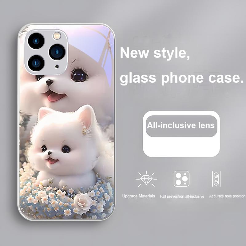 Süßes Haustier Süßer Welpe Hund Lila Für Iphone 16 Plus 15 14 13 12 Mini 11 Pro Max X XS XR 7 8 Plus 2022 Gehärtetes Glas Handyhülle