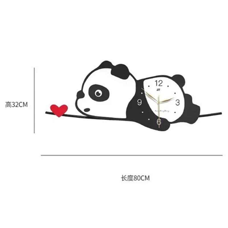Cartoon Originality Panda Wall Clocks Digital Clock for Wall Home Living Room Decorate Loudspeaker Mute Ironwork Wall Watch