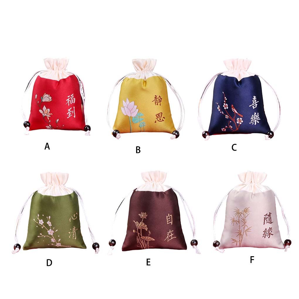 Jewelry Drawstring Bag Brocade Portable Colorful Chinese Style Jewellery Storage Pouch Pocket Accessories with Tassel